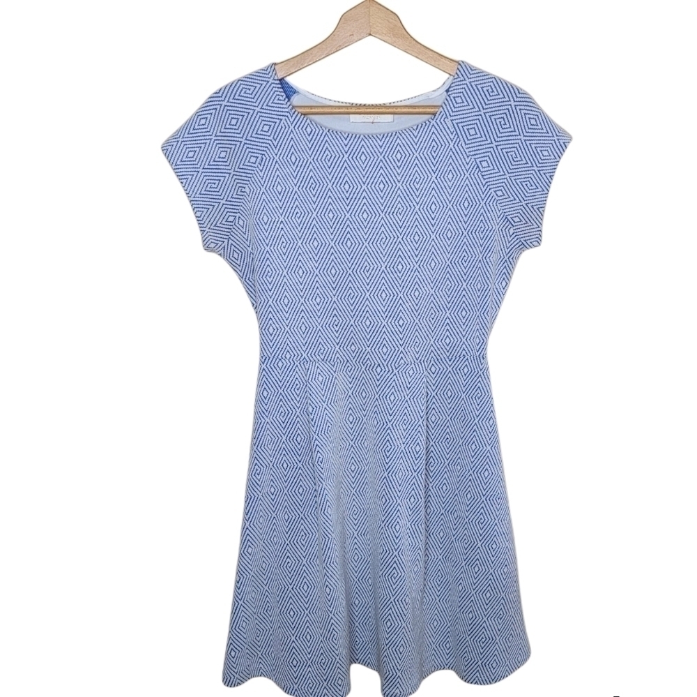 Renee C Blue Geometric Diamond Print Short Sleeve Dress Size Medium